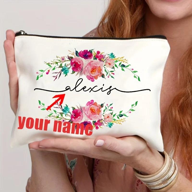

Custom Makeup Case Personalized Name Makeup Bags Customized Gift Cosmetic Bags Canvas Bag Floral Monogram Bag for Best Friends