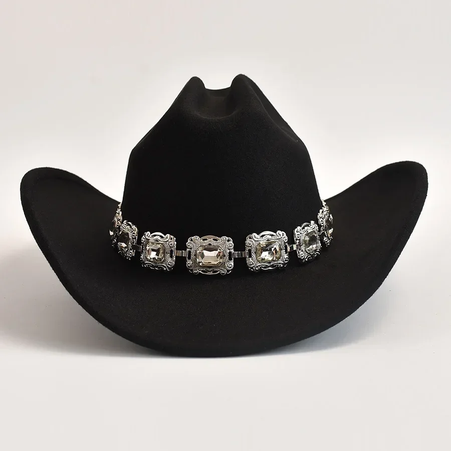Artificial Wool Western Cowboy Hats for Women Vintage Roll Brim Gentleman Lady Cowgirl Jazz Hats image 2