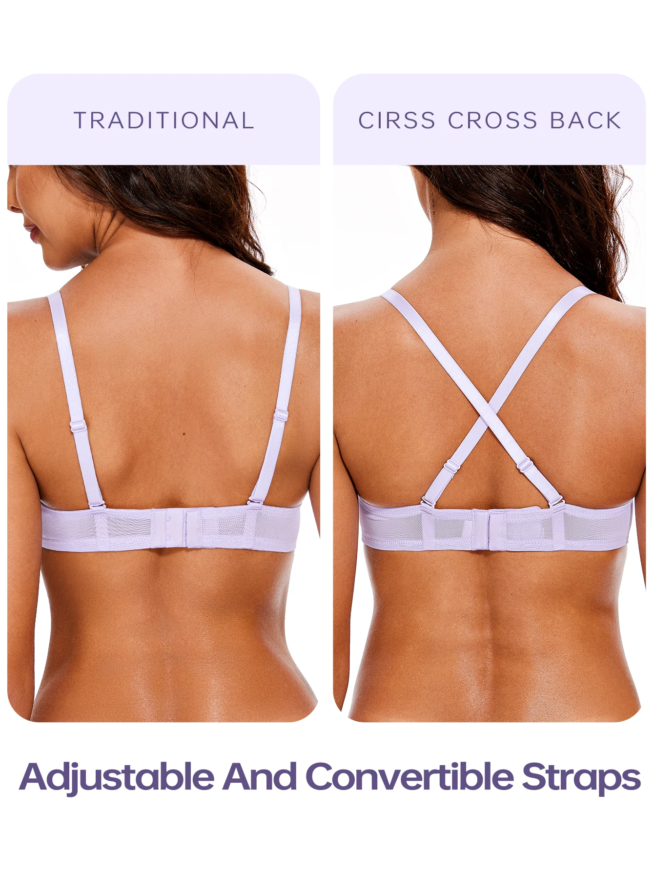 Wingslove Women's Seductive Half Cup Balcony Bra, Embroidery & Sheer Lace, Unpadded Underwire with Cross Convertible Back Straps