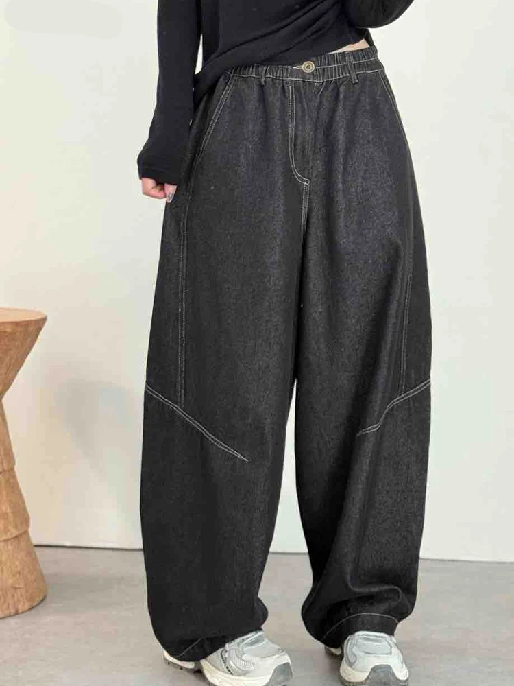 Amax LuluE 秋のファッションデザインジーンズレディースルーズヴィンテージレジャーデニムパンツ女性クラシックエレガントな弾性ウエストズボン