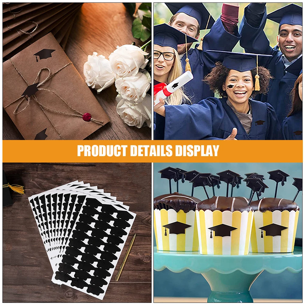 

10 Sheets Doctor Degree Cap Reward Grad Self-Adhesive Hat For Classroom Party Diy Lightweight Miniature Cap Shaped Stickers