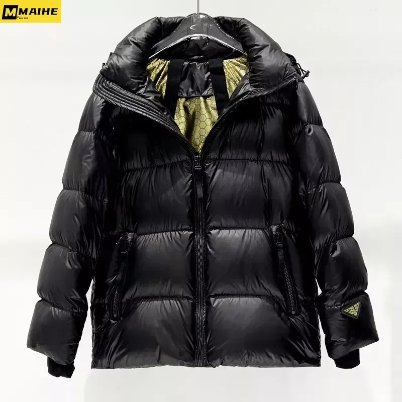 

2023 Winter Black Gold Hooded Thick Loose Warm Puff Bread Hooded Short Down Jacket For Men And Women Couples Brand Clothing