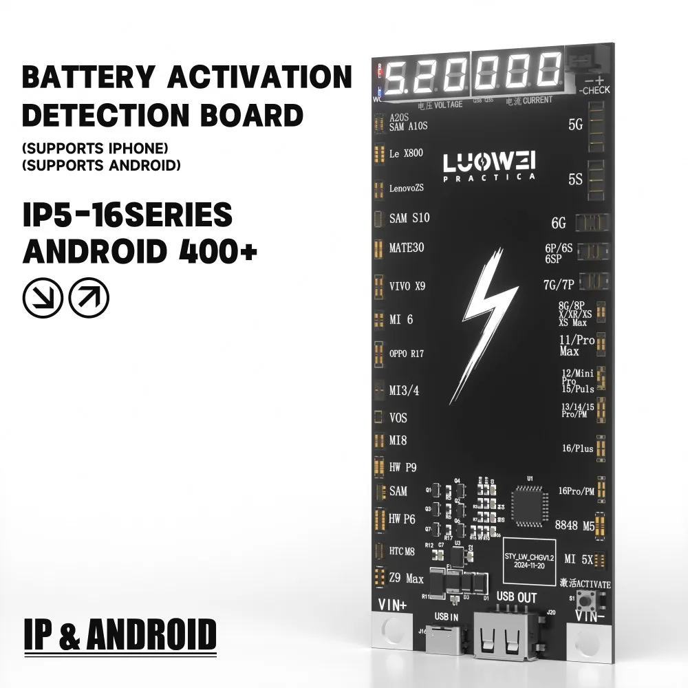 LUOWEI B03 Battery Activation Fast Charging Board for IPhone 5-16PM Android Repair Battery Test  One-click Activation Board Tool