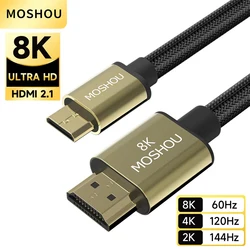 MOSHOU Mini HDMI to HDMI-compatible Cable 8K@60Hz 4K@120Hz High Speed HDMI to Mini HDMI Cable Bi-Directional 2.1 Cord for HDTV
