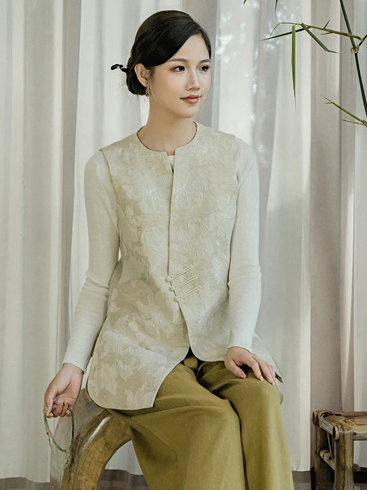 

Утягивающий жилет с цветочной вышивкой, художественный элитный ретро китайский Sle Kangan, усовершенствованный национальный тренд, тонкий топ-баль