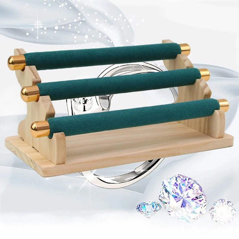 حامل حلقي لعرض المجوهرات الخشبية من 3 طبقات من ABQR، حامل عرض مجوهرات على شكل حرف T ومنظم باللون الأبيض #4