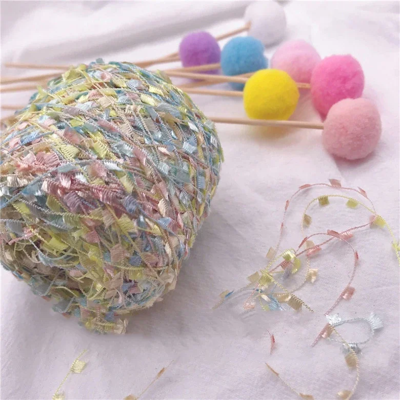 50g/Ball Macaroon Flag Crochet Yarn Dyed Toothbrush Thread Hand Knitting Tassel Line Fancy Partner Rope for DIY Woven Bag