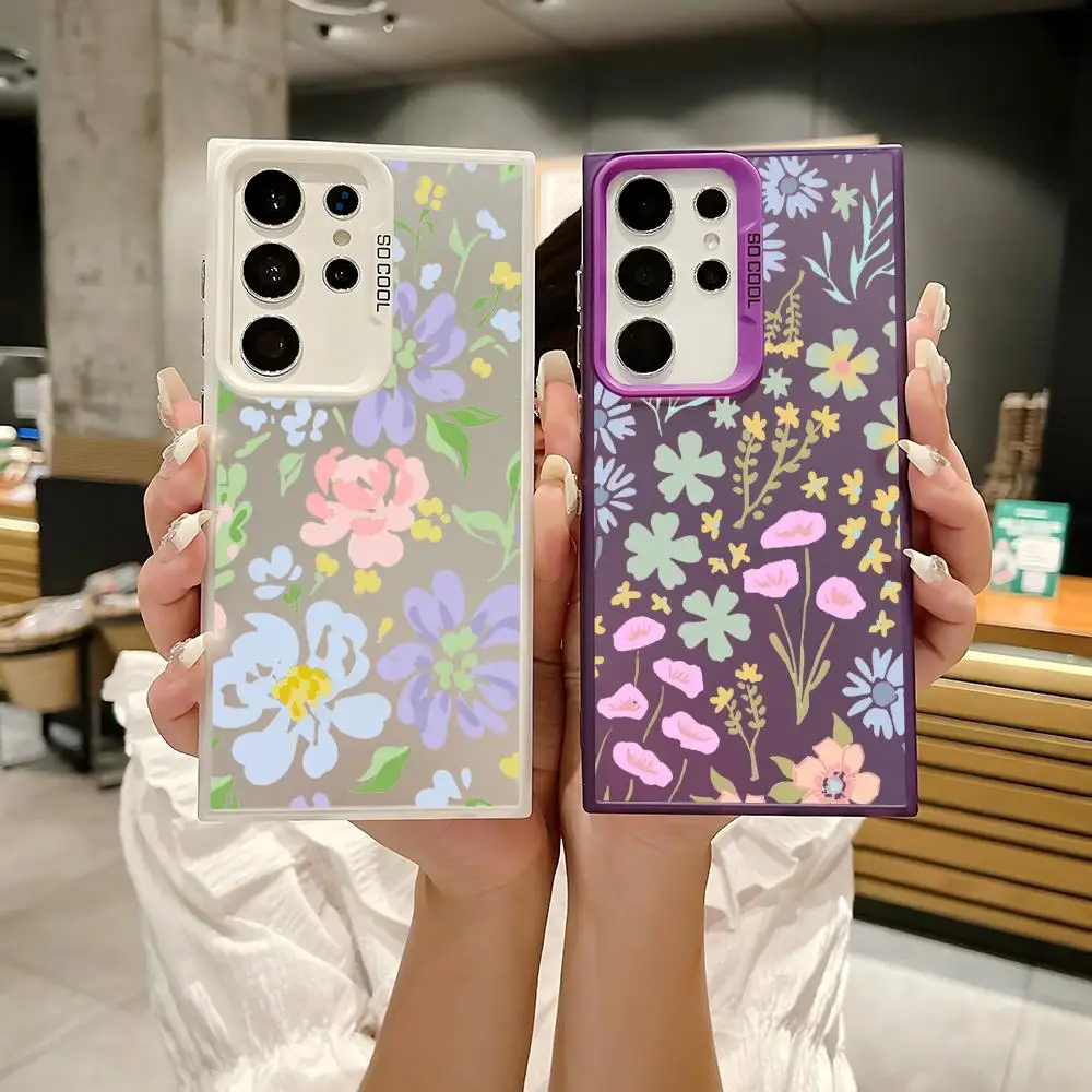 Colored Flower Phone Case For Samsung Galaxy S25 Edge S24 S23 S22 S21 S20 Ultra Silicone Colorful Silver Phone Case