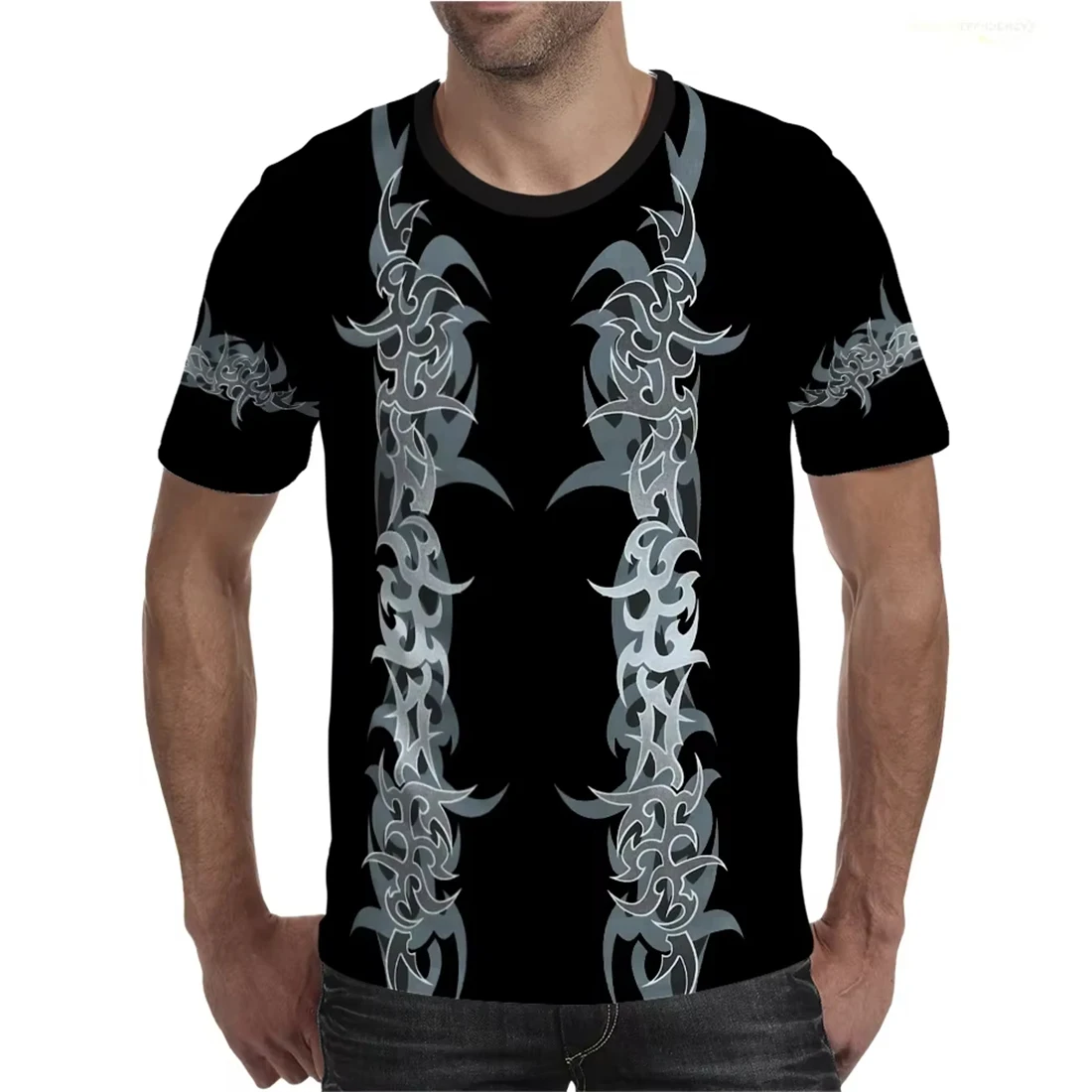 

Unisex Harajuku Oversized Short Sleeve Tops Retro Tribal Tattoo Graphic T-shirt Fashion Trend 3D Printed Round Neck Streetwear