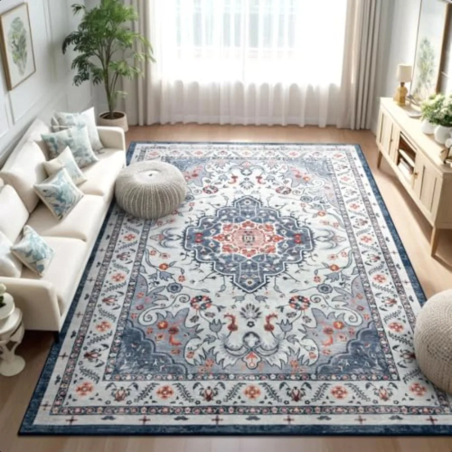 

Area Rugs for Living Room 4x6 Washable Non Slip Rugs Low Pile Ultra Soft Indoor Print Pattern Carpet for Bedroom Entryway Offi