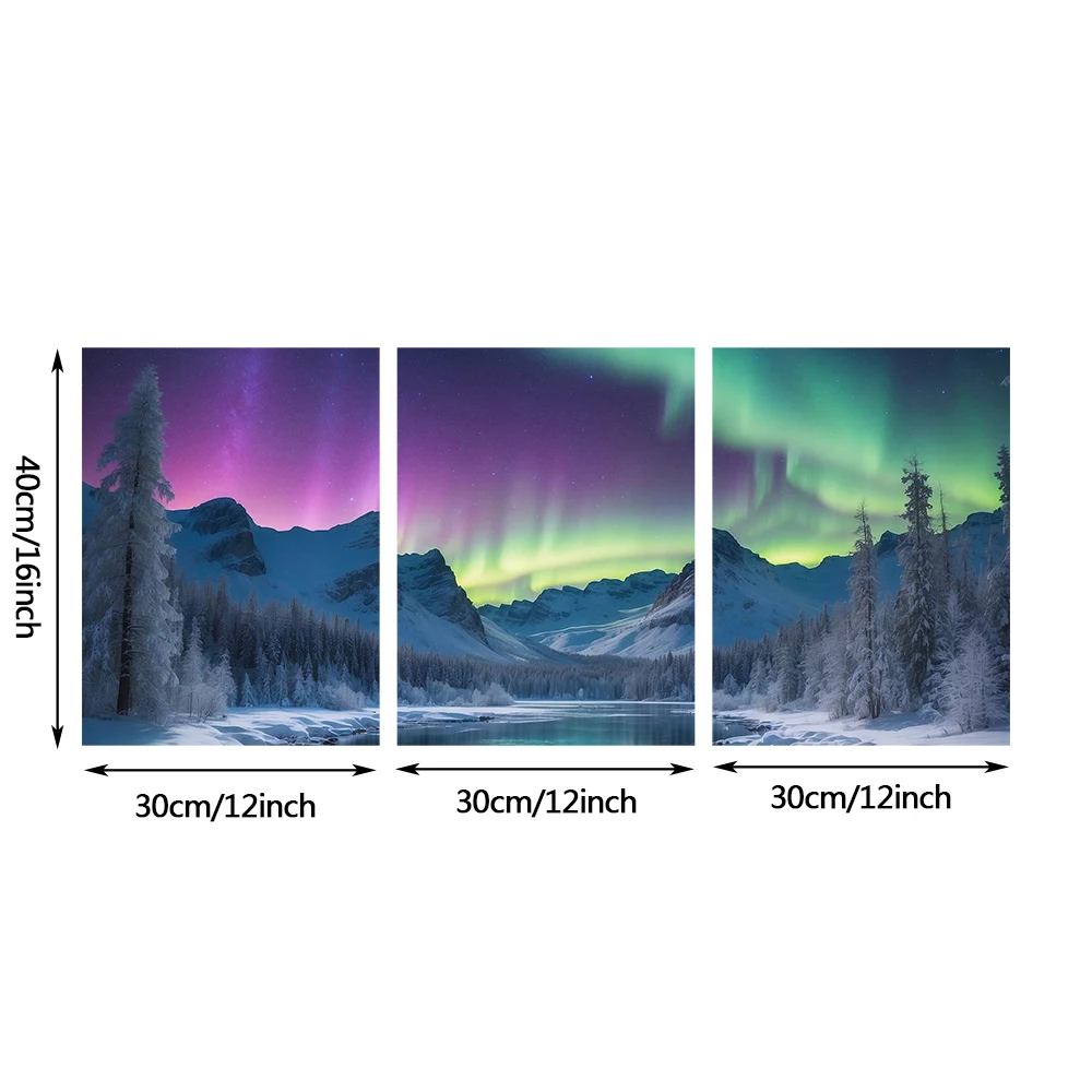 3 Piece Nature Wall Art Painting Northern Lights Landscape Canvas Print Modern Poster for Bedroom Living Room Home Decor Mural