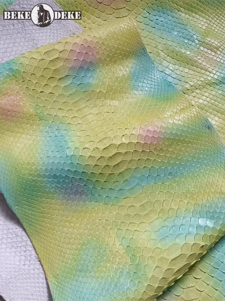 Handmade Printed Colorful Snake Skin Material Wallet DIY Accessory New Soft Genuine Leather Leathercraft Material Piece