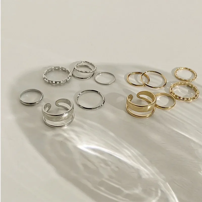 LATS-Conjunto de anillos de Metal para mujer, sortija redonda con apertura hueca, ideal para regalo de boda y fiesta, 7 piezas