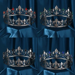 Full Round King Crown- Metal Rhinestone Crowns and Tiaras for Women and Men Party Prom