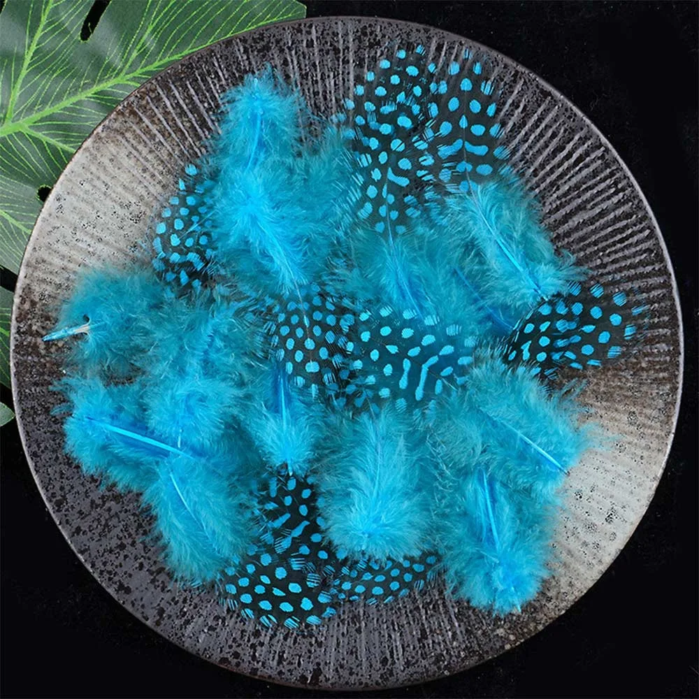50pcs Small Size Natural Feathers Multicolor Natural Material Guinea Fowl Feathers Beautiful Plume Spotted Design