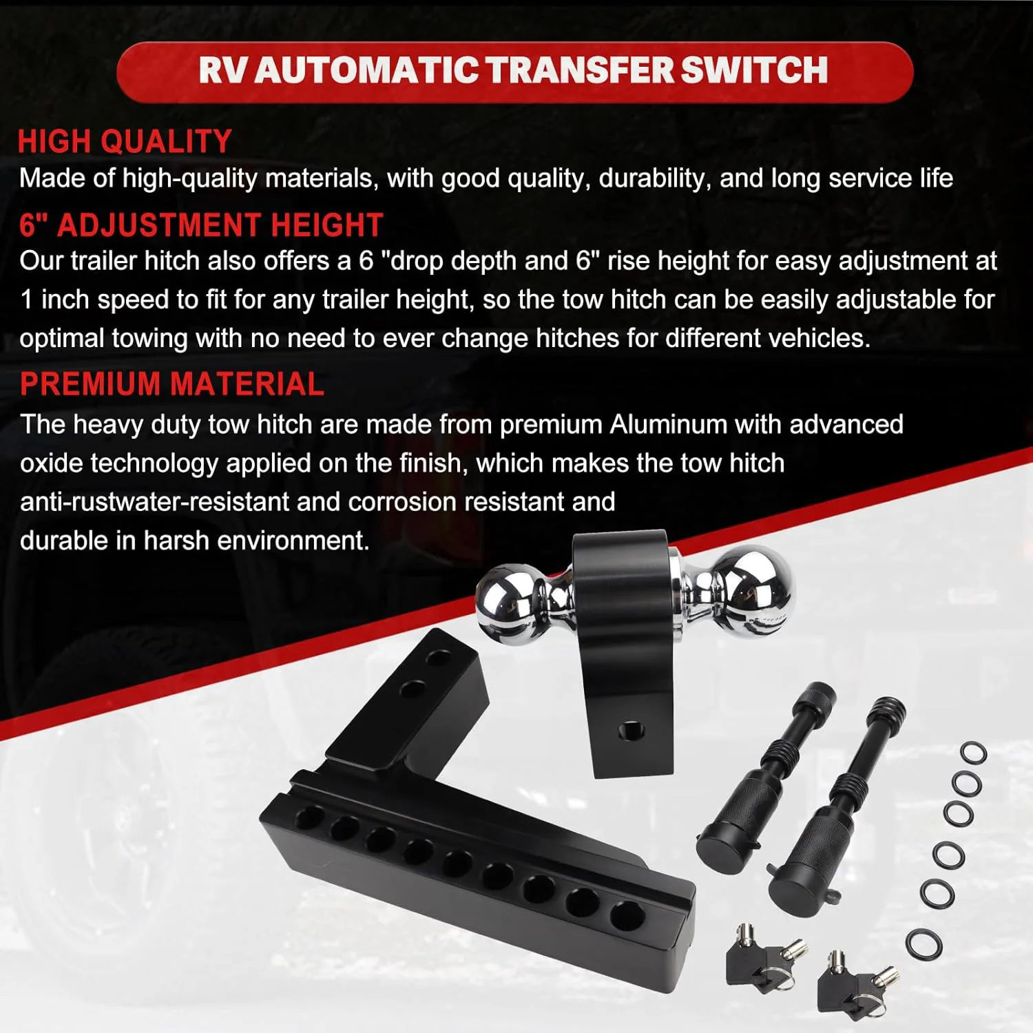 Braccio per rimorchio regolabile in lega di alluminio Braccio per rimorchio per fuoristrada per auto da 2-8 pollici