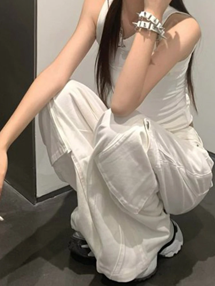 

plus Size American Heavyweight Design White Workwear Jeans Women's High Waist Straight Leg Slimming Loose Wide Leg Pants