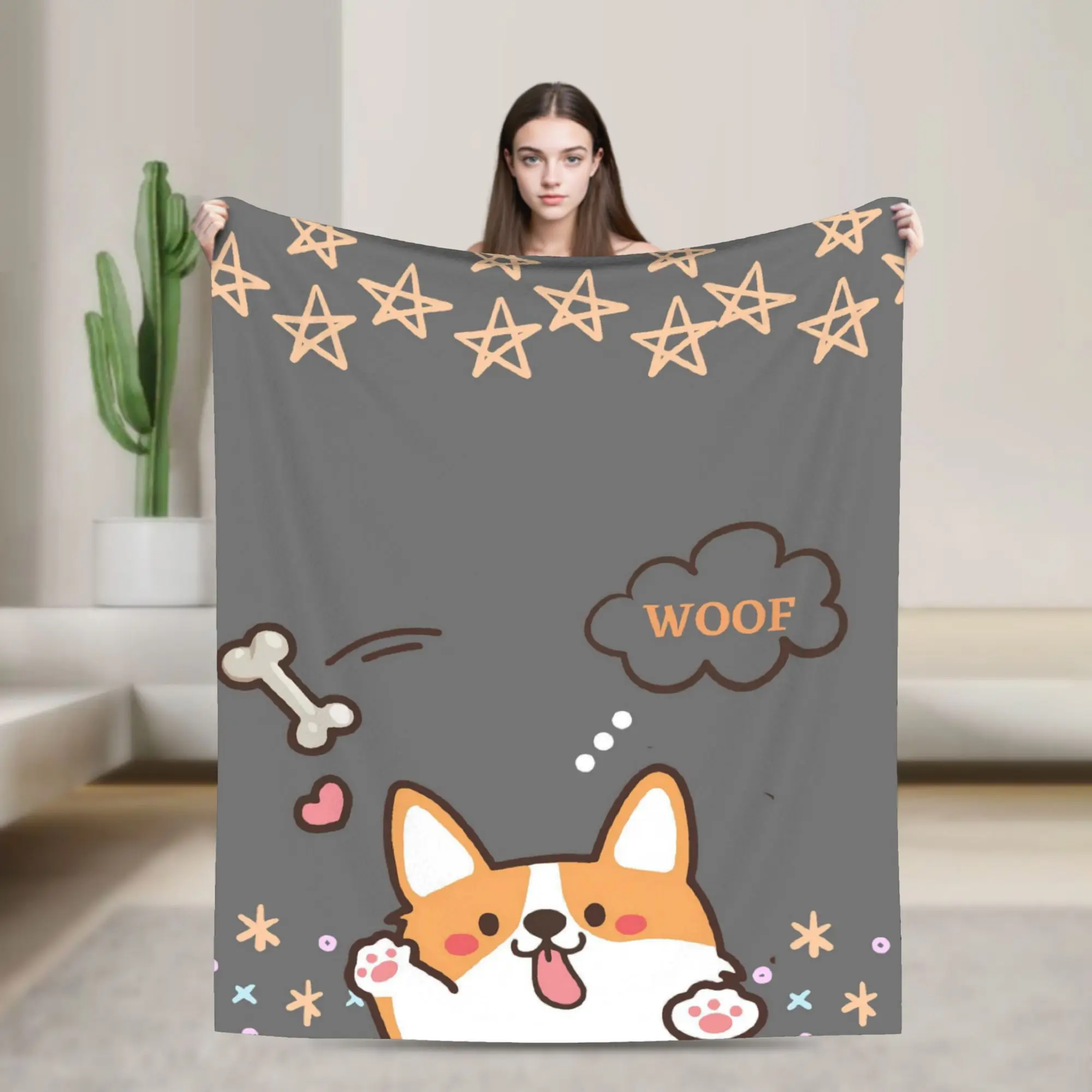Super Warm Blanket Decorative Cute Corgi Starry Cloud Throw Blanket  Flannel Bedspread For Couch Bed Street Trend Sofa Bed Cover
