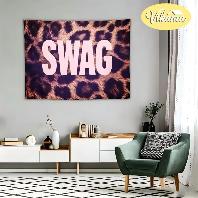 Leopard-Print SWAG Tapestry, Millennial-Style Decorative Hanging Cloth, Photo Backdrop for Bedrooms and Vanity Rooms