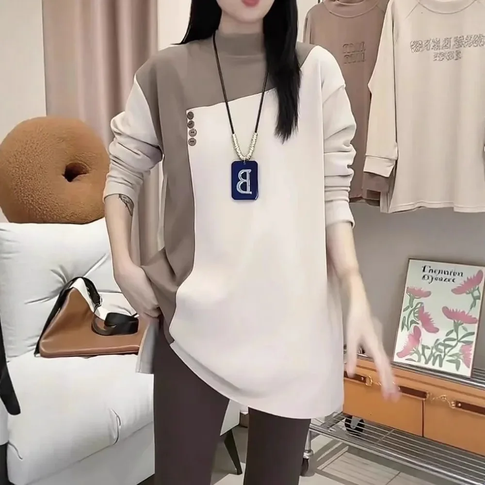 Couverture du ventre amincissante grande taille, haut à la mode pour automne et hiver, chemise à Base épaisse doublée polaire pour femmes, Insertion des épaules