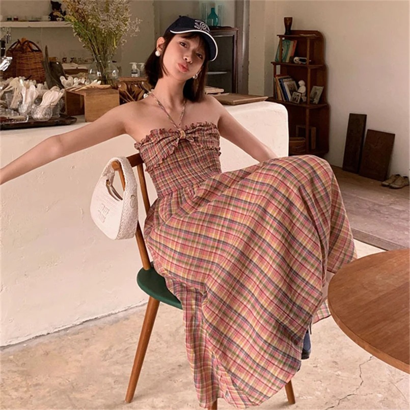 

Hotsweet A-Line Long Dress For Women Sexy Neck-mounted Bow Holiday Party Dresses Summer Cotton Soft Dresses 2025 New Vestidos
