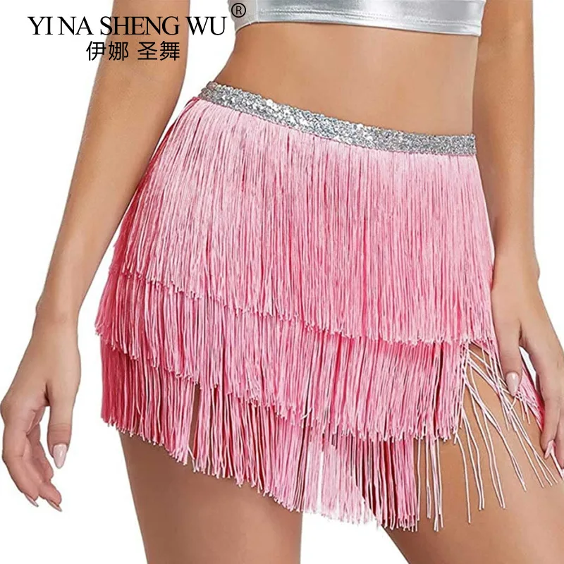 Danse du ventre gland taille chaîne femmes scène Performance Costume danse latine pratique hanche écharpe trois couches frangées gland jupe