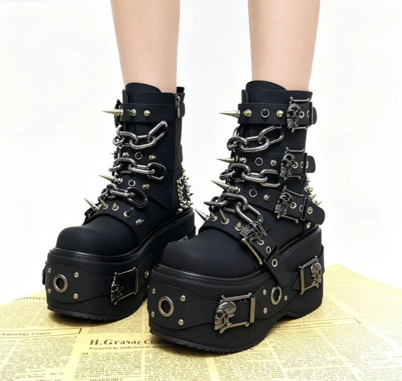 Botas de Combate Góticas Preta - Motorcycle Chain avaliação e preço