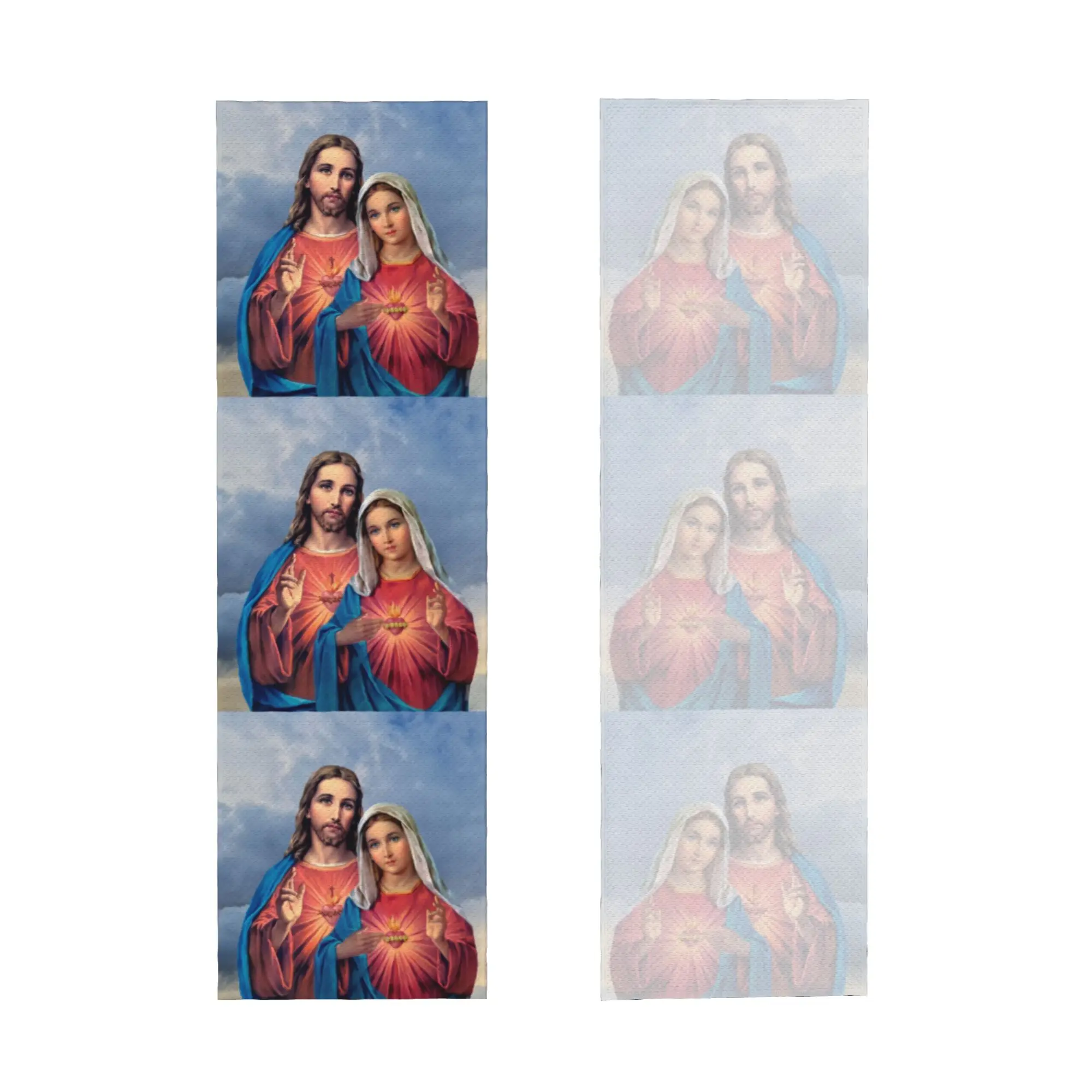 Sacred and Immaculate Hearts Cold Exercise Towel Quick Drying Face Towel Catholic Jesus and Mary Bath Towels