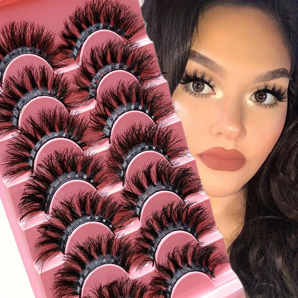 7 pairs of fluffy false eyelashes, 17mm full eyelashes, 8D curled false eyelashes, 7 pairs of eyelashes, multiple packs