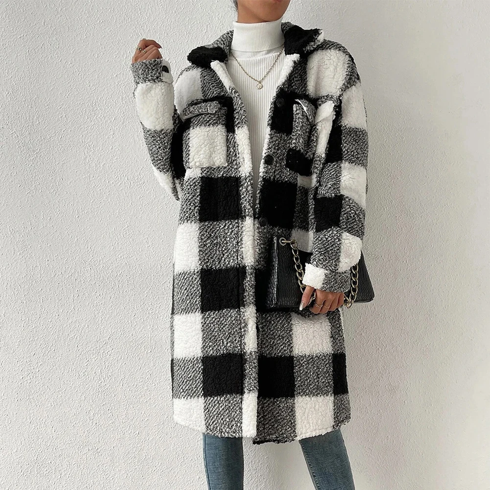 Vakantie Dames Winter Warm Geruit Lange Jas Shacket Cardigan Trenchcoat Womens Tartan Geruit Jas Gloednieuw