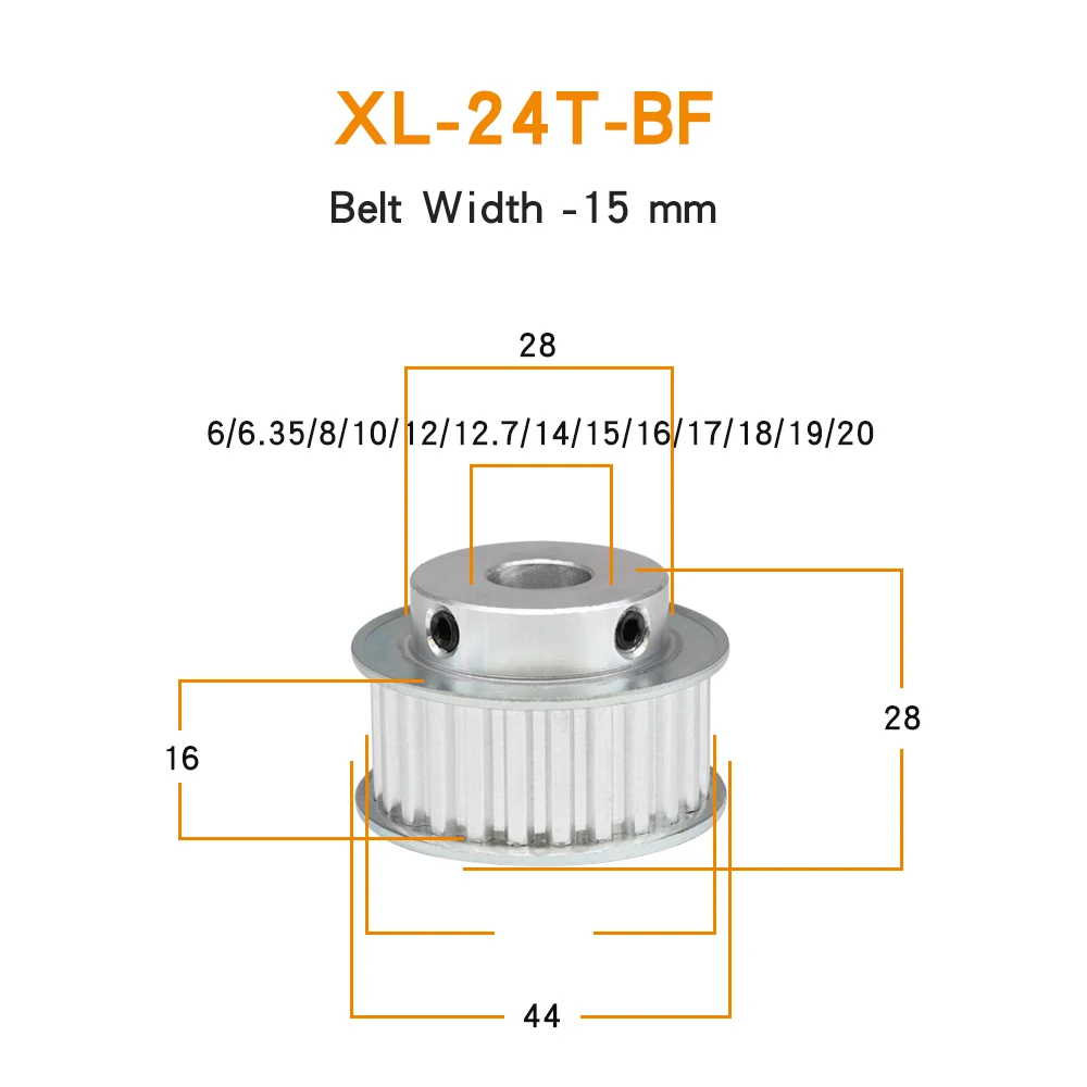 Belt Pulley XL-24T Bore 6/6.35/8/10/12/12.7/14/15/16/17/18/19/20mm Alloy Toothed Pulley Teeth Pitch 5.08mm For XL Rubber Belt