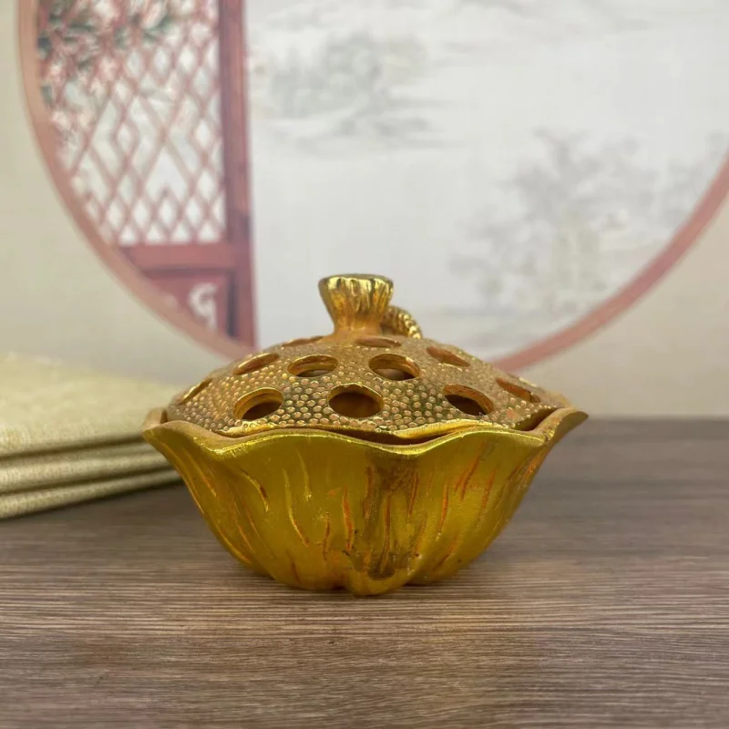 Antique Gilding Copper Old Objects Boutique Embossed Lotus Lotus Root Incense Burner Antique Miscellaneous Old Goods Collection