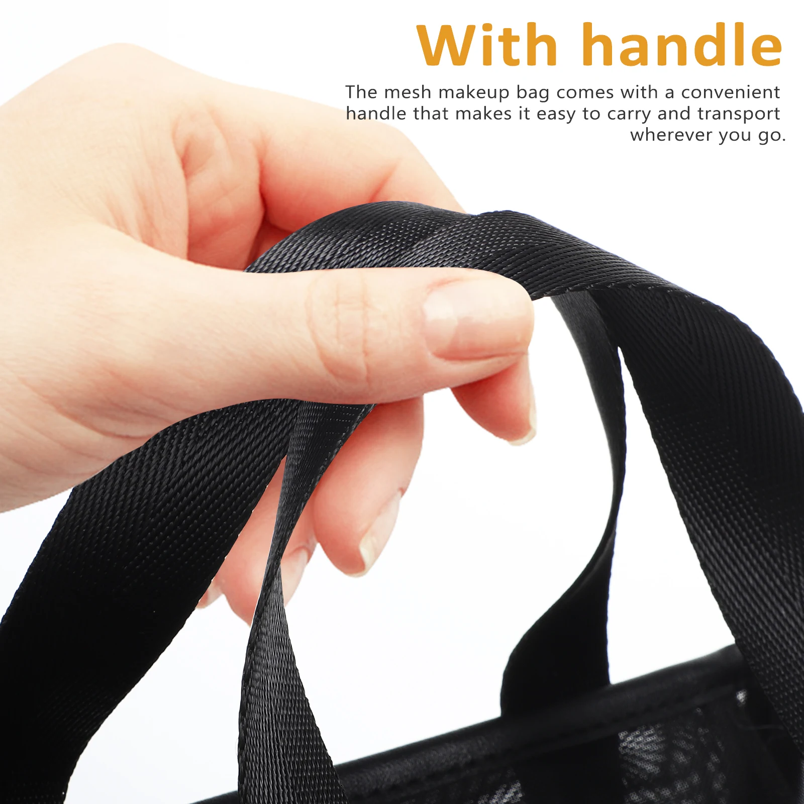 

Nylon Mesh Makeup Bag Large Capacity Zipper Closure Handle Travel Organizer Pouch Toiletry Bag Women Womens Makeup Bags