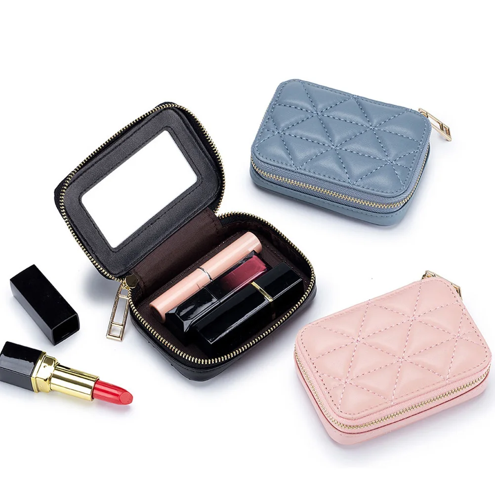 

Portable Bag Lipstick Organizer Small Travel Makeup Toiletry Mini Case Top Layer Cowhide Pouch Perfect Gift Women Girls