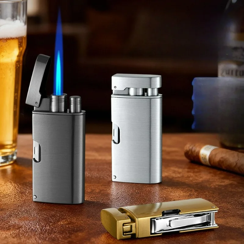 

Multifunctional Windproof Blue Flame Lighter Metal Body Butane Inflatable Professional Cigar Lighter Cigarette Accessories