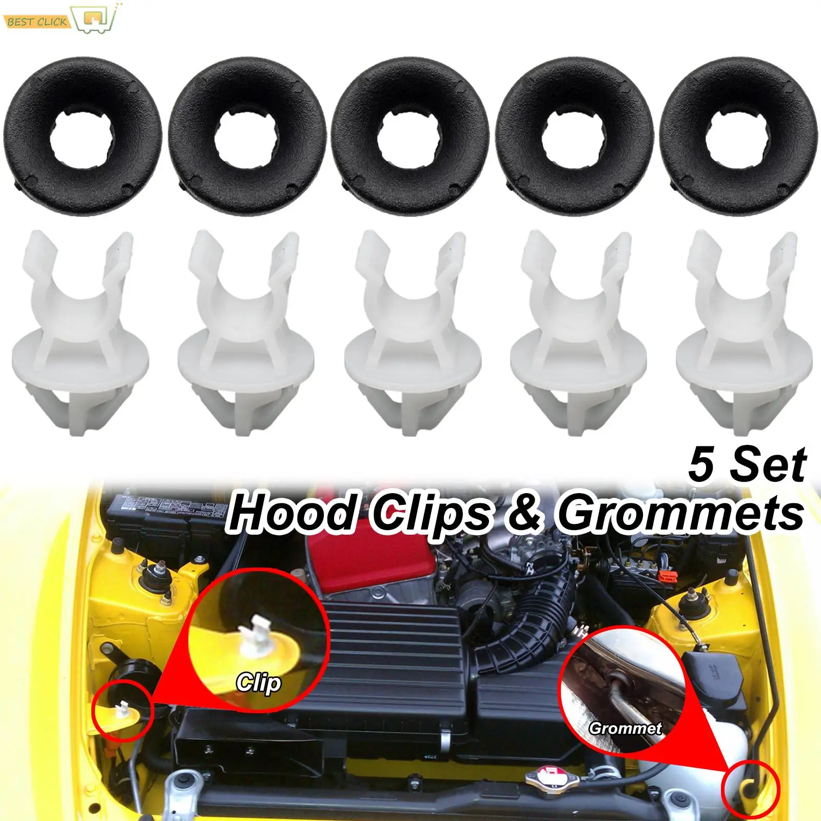 

5 Set Bonnet Rod Hood Stay Prop Support Clip Grommet Clamp For Honda Accord CR-V HR-V Civic For Acura TSX RDX Car Clamp Fastener