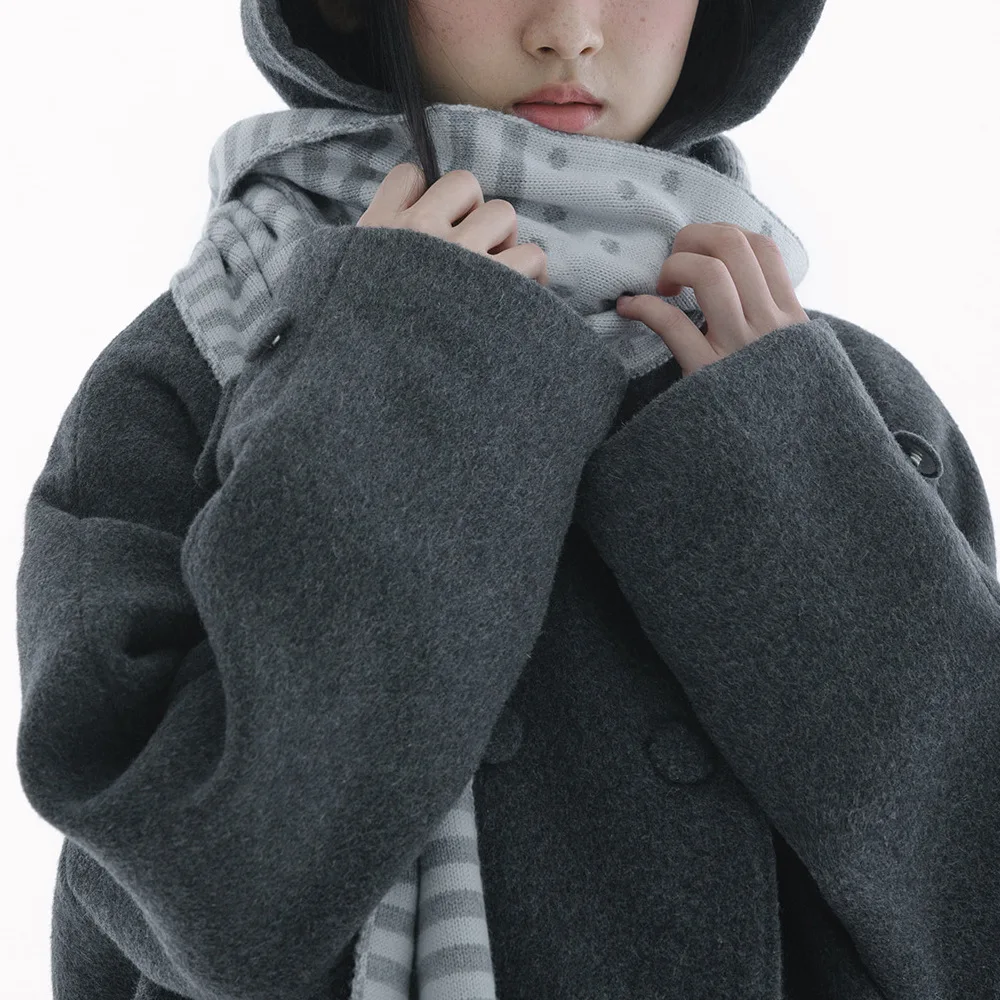Winter Y2K Girls College Style Angel Wings Scarf Striped Polka Dot Japanese Retro Warm Scarf Versatile Sweater Coat Accessories