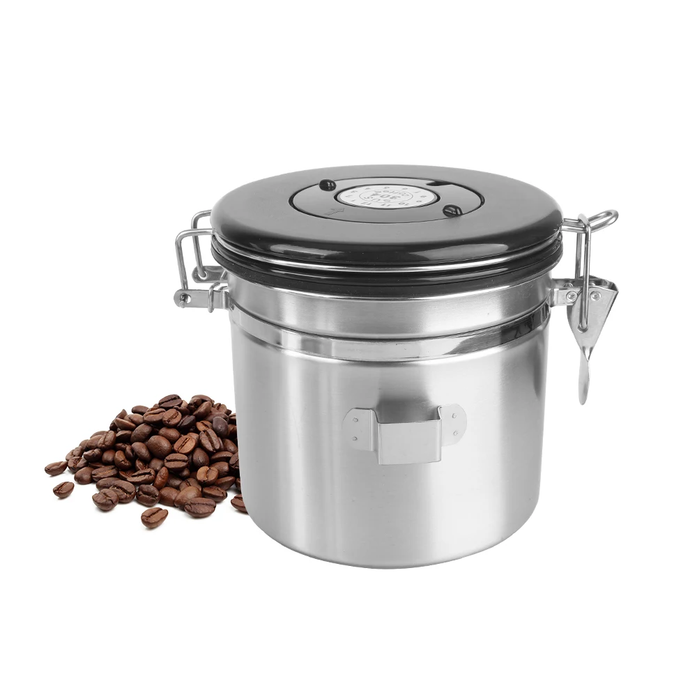 Aufbewahrungsbehälter aus Edelstahl für Kaffeebohnen, Kaffeezubehör, Kaffeebehälter mit CO2-Ventil, luftdichter Deckel, bewahrt die Frische