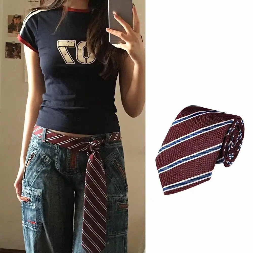

Fashion Korean Striped Tie Printed Y2K JK Uniform Necktie Retro Harajuku Style Waist Belt Men