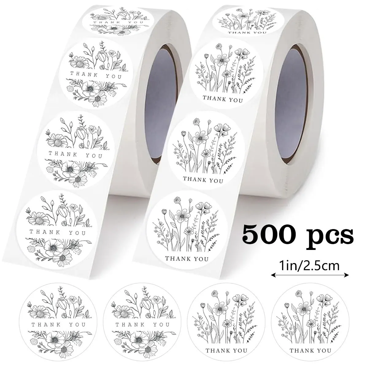 JCAC 500 autocollants ronds de remerciement à motif floral, autocollants adhésifs pour enveloppes cadeaux, étiquettes DIY pour fêtes