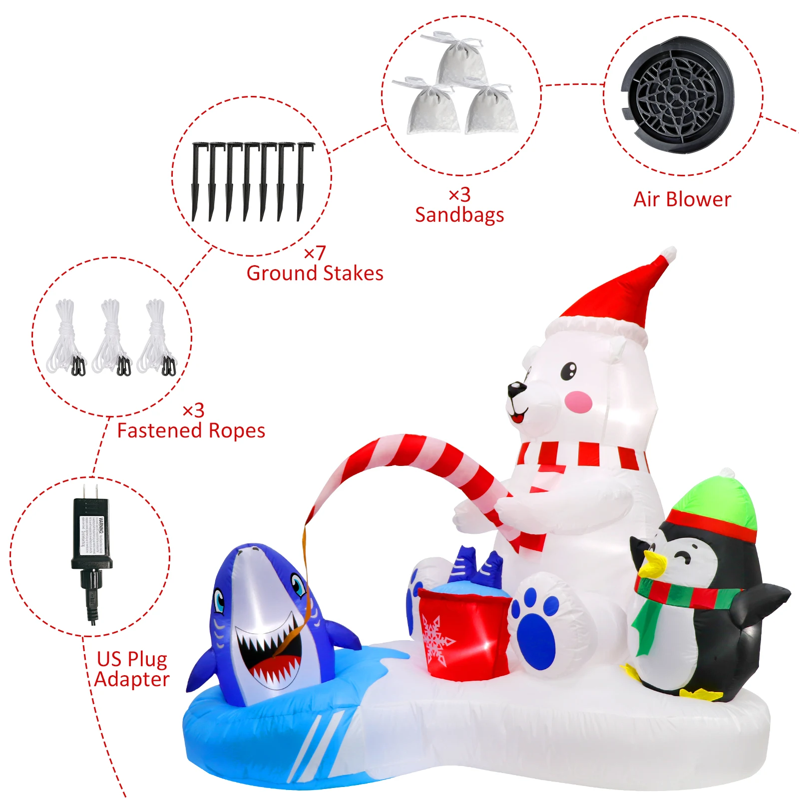 OurWarm Christmas Decoration For Home 2022 Inflatable Outdoor 6FT Polar Bear Fishing With Penguin LED Light For Xmas Party Decor