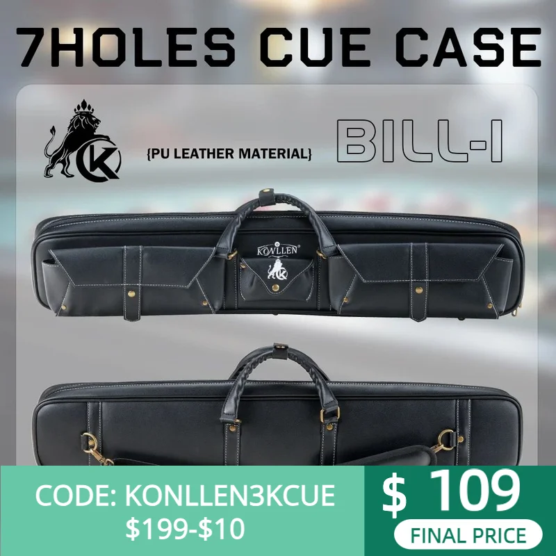 

KONLLEN Pool Cue Cse PU Leather 7 holes Pool Stick Case Holds 3 Butts and 4 Shafts Billiard cue case