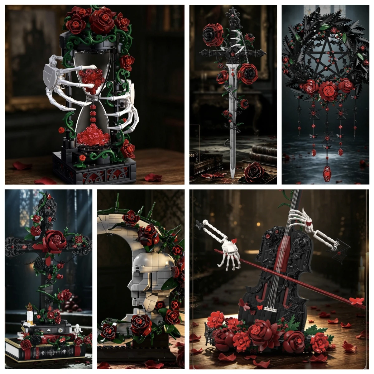 

MOC Gothic Skeleton Hourglass Black Spine Sword Lost Rhyme Building Blocks Set Chord Special Dark Rose Toy Special Holiday Gifts