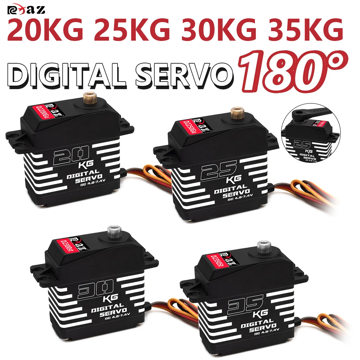 

RCXAZ 20KG 25KG 30KG 35KG Waterproof Digital Servo High Torque 180° Metal Gear Aluminum Case for RC Car Boat Airplane