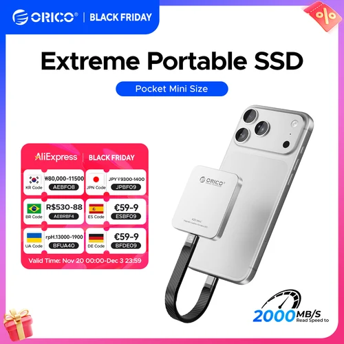 ORICO Mini SSD externo magnético para iPhone 16 15 Pro/Max ProRes 2000 MB/s 4K ProRes HDR Record and Store Estado sólido portátil