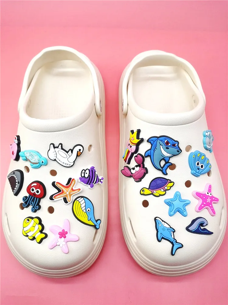 Kawaii Ocean Style Shoe Charms Crab Starfish Shark Buckle Decor Funny Clog Shoe Accessories Pins Decoration Adult Kid Party Gift