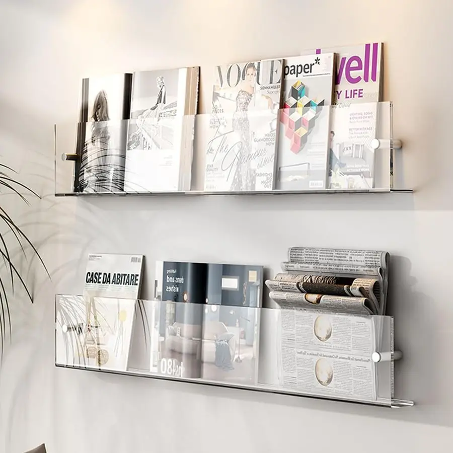 2 Pack Acrylic Magazine Holder Rack Brochure Holder Wall Mount 24 inch Clear Hanging Magazine Rack Floating Bookshelf for Litera