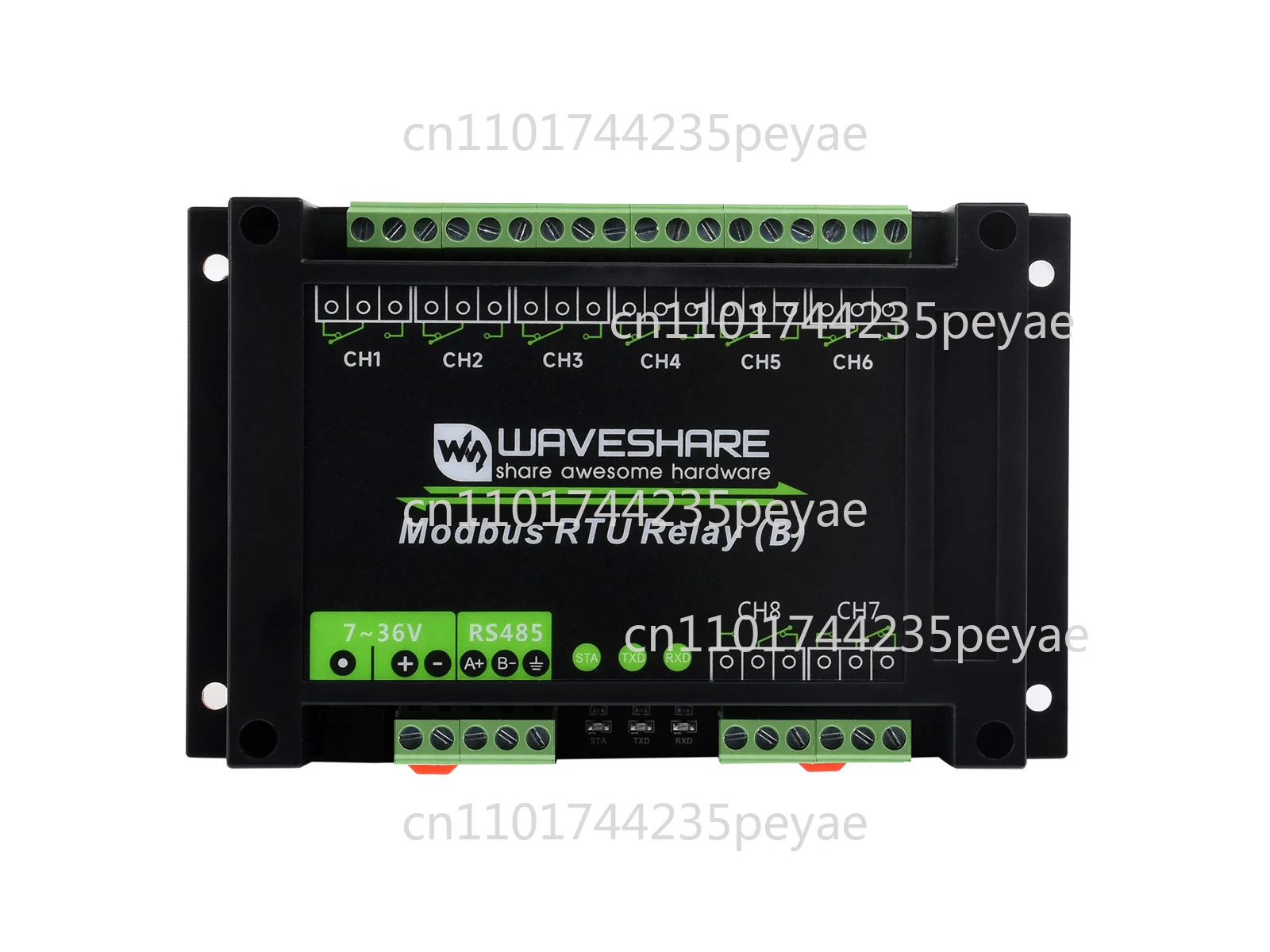 Waveshare 8-CH Modbus RTU Relay Module B RS485 Industrial Grade w/ Multi Isolation 7-36V Wide Voltage for PLC Control