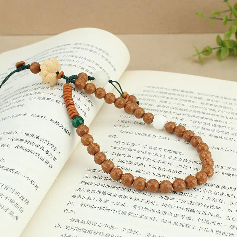Chinese Style Bodhi Root Zen Lotus Phone Lanyard Keychain with Short Wrist Strap Unisex Anti Loss Protective Pendant Daily Gift