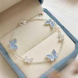 Fashion Silver Color Crystal Butterfly Jewelry Set Adjustable Bracelet Earrings Necklace Ring for Women Handmade New Year Gift